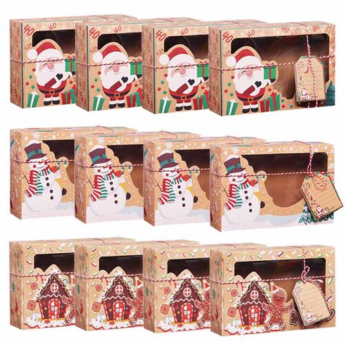 3/6/9/12pcs Kraft Paper Candy Boxes Merry Christmas Cookie G