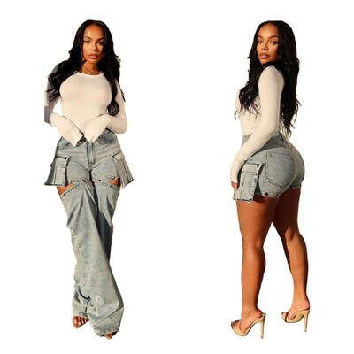 51056 Hot Fashion Casual Stretch Jeans Womens Hollow Detach
