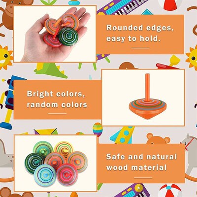 Wooden Spin Tops Colorful Organic Spinning Toy for Kids Bala