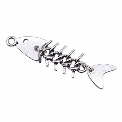 WYSIWYG 4pcs 46x11mm Antique Silver Color Fish Bone Charms P