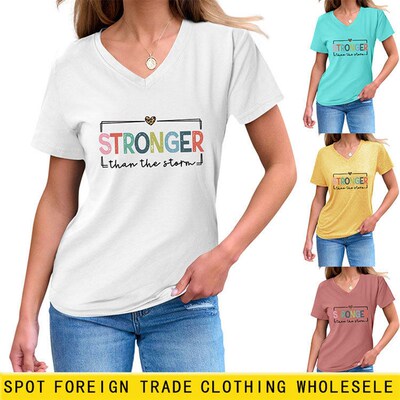 Elegant Fashion Ladies Stronger Than The Storm Slim V-neck S