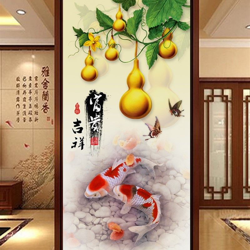 中式玉兰花卉玄关墙画贴纸自粘墙纸贴画客厅卧室家和富贵壁画墙贴,家居饰品,软装墙贴,淘宝优惠券,粉丝福利购,淘宝优惠卷