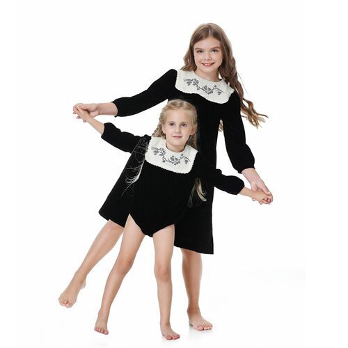 AS Bib Velour Embroidery Girl Dress Baby Romper Elegant Girl