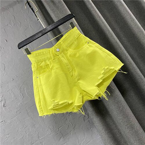 Summer New Style Korean Wide Leg Pants Candy Color Ripped De