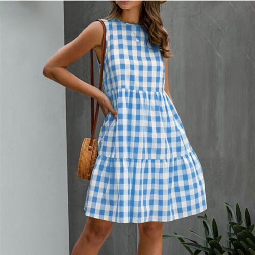 Summer Casual Loose Plaid Print Ruffles A-line Dresses For