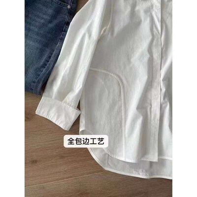 French White Long-sleeved Shirt Womens Summer Coat Design S