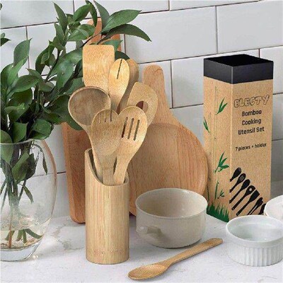 Cooking Utensils Bamboo Kitchen Utensils Set With Holder