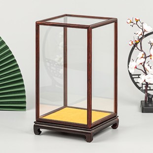 红木玻璃罩展示盒古董文玩花瓶玉石摆件玻璃罩防尘罩佛龛宝笼
