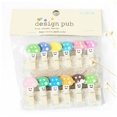 Wooden clip twine 3.5*0.7cm mushroom hanging adorn cute home
