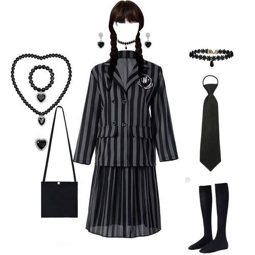 Addams Costumes Girls Wednesday Uniform Suit Birthday Party