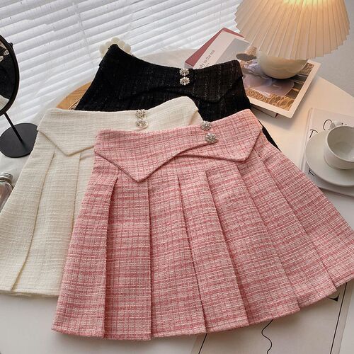 Tweed Skirts for Women Solid High Waist Slimming Skirts Autu