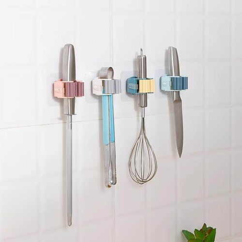 No-drill mop hook with strong adhesive for wall mounting, su