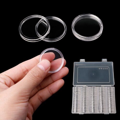 100 Coin Holder Capsules 27mm Round Box Plastic collectibles