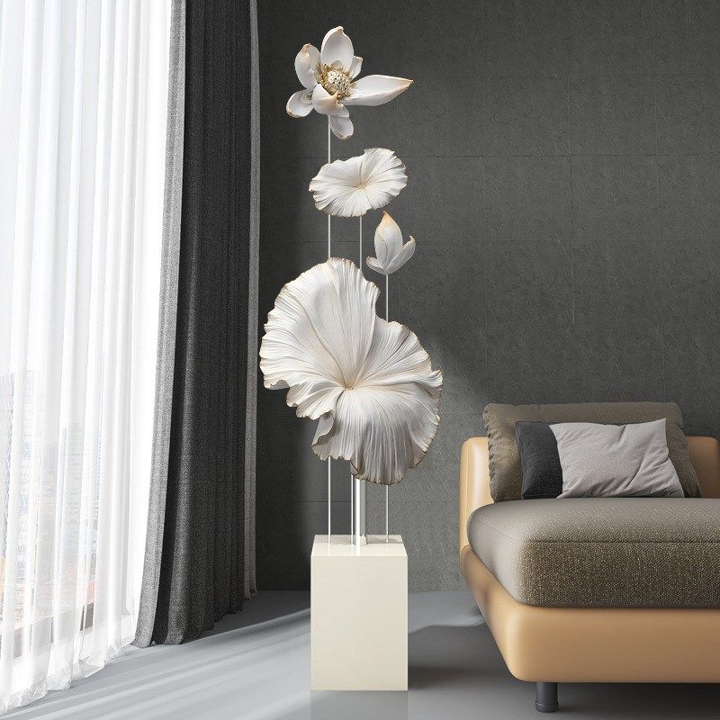 落地摆件高级感荷花电视柜旁客厅大型沙发玄关装饰品开业乔迁礼品,家居饰品,落地摆件,淘宝优惠券,粉丝福利购,淘宝优惠卷