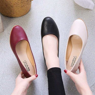 New Womens Flat Shoes Plain Surface Soft Leather Soft Botto