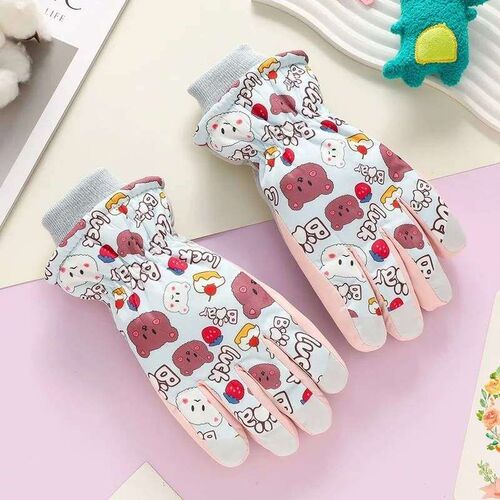New Cute Bear Ski Gloves Plush Waterproof Winter Gloves