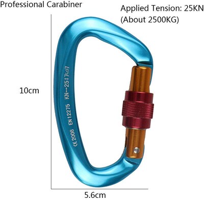 25KN Professional Climbing Carabiner D Shape Aviation Alumin