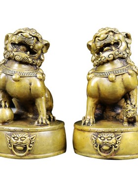 古典铜狮子摆件一对小号踩鼓狮子家居门口厅创意装饰摆设中式复古