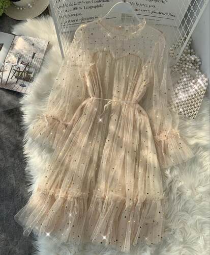Women dress Stars Sequined Mesh Shiny Fairy Dress Women