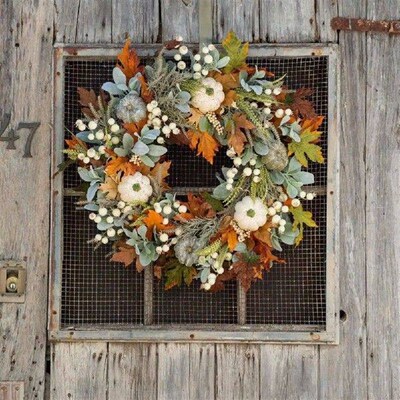 Peony Pumpkin Wreath Home Door Decoration Rustic Fall