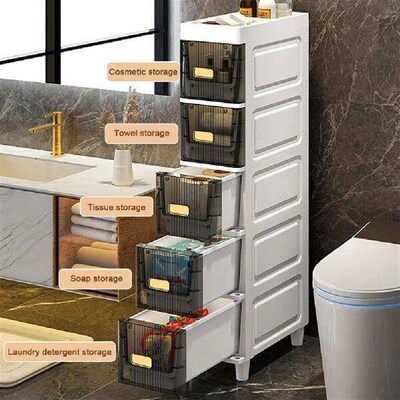 Narrow Toilet Storage Cabinet 4/5 Tier Waterproof