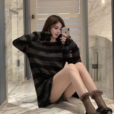 New Punk Gothic Long Unisex Sweater Summer Women Striped Coo