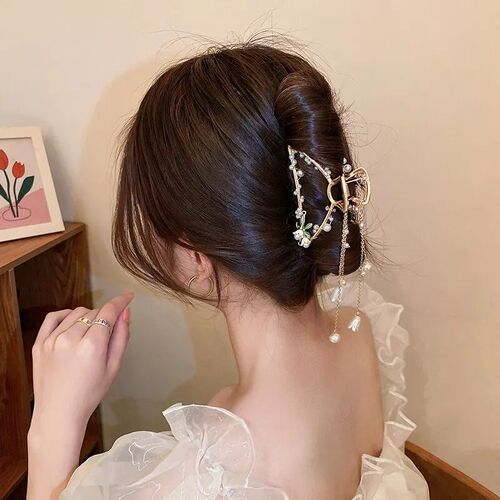 Imitation Pearl Flower Decor Charm Hair Claws For Women Girl
