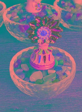 密宗八吉祥佛前水晶供水碗七宝石朵玛食子供具摆件八供全装