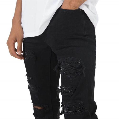 Plaid black mens jeans stretch mens jeans