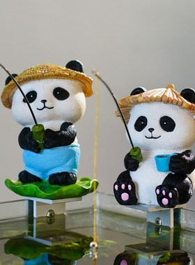 古法流水鱼缸造景钓鱼熊猫装饰品花园鱼池假山草缸花盆微景观摆件