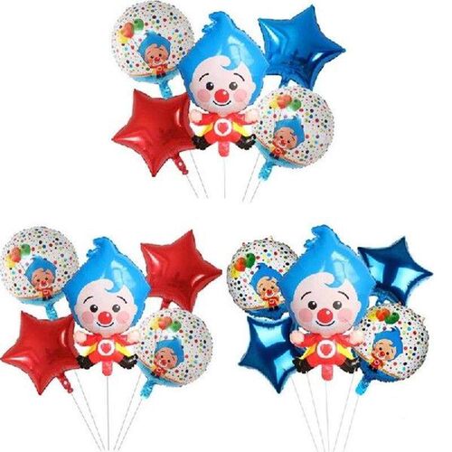 5pcs Cartoon Plim Plip Clown Foil Balloons Set Happy