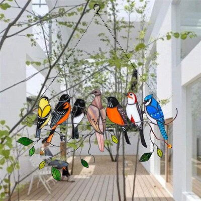 Colored Window Bird Pendant Wind Chime Metal Tropical Bird跨