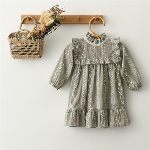0-6Y Lace Princess Girl Dress Solid White Baby Long Sleeve D