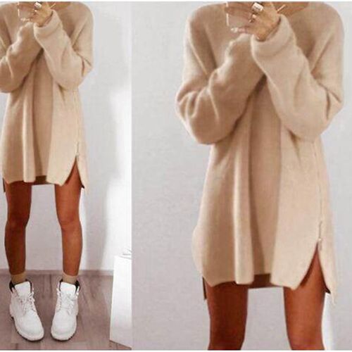 Women Long Sleeve Autumn Winter Knitted Zippers Side Jumper