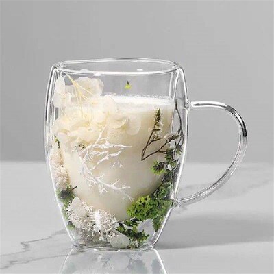 350ml Double Walled Coffee Mug Anti-Scalding Dried Flowers