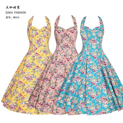 Spring retro printing pure otton hanging nek sling big swing