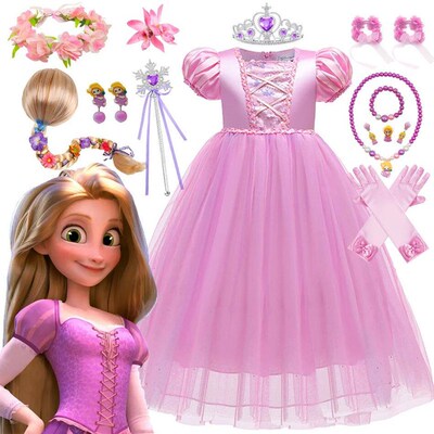 Princess Rapunzel Dress Girl Tangled Kid Cosplay Costume