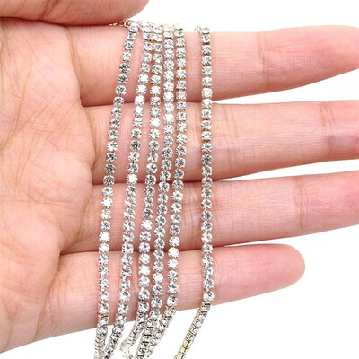 1Meter 2-4mm Crystal Rhinestone Close Chain Trim Sew-On Glue