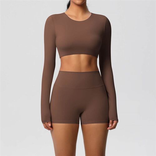 Double sided brushed chest cushion tight yoga suit long