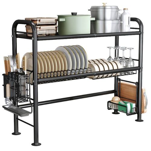 Double-layer Black Storage Rack Carbon Steel Bowl, Dish Knif