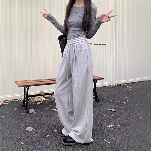 Lazy Wind Plus Velvet Wide Leg Pants Womens 2025 Thick High