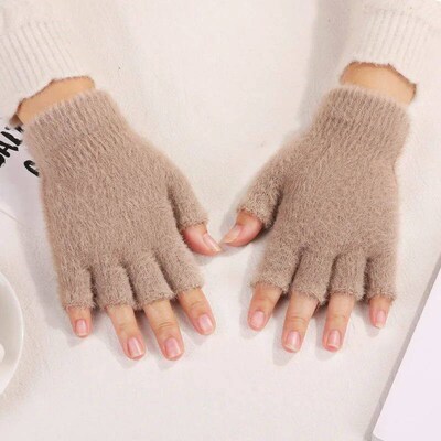 Winter Warm Knit Gloves Half Finger Men Women Thermal Gloves