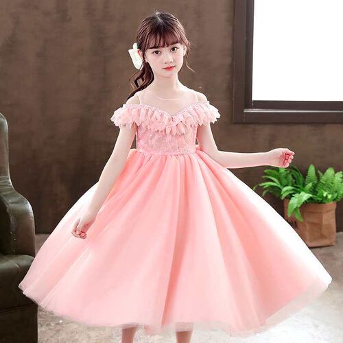 Childrens Dress Long Piano Performance Dress Girls Puffy M