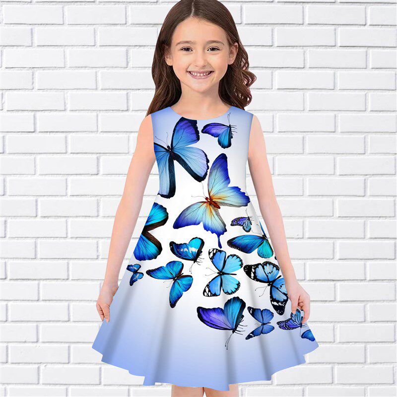 2022 Summer Girls 3D Print Dresses Kids Girl Party Sleeveles图片
