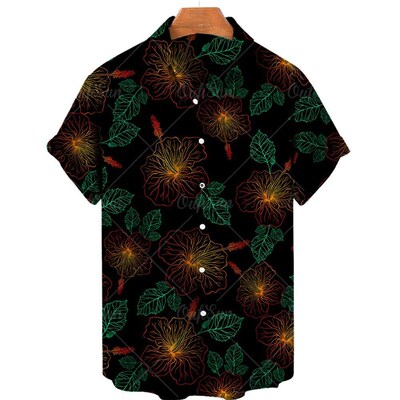 Casual Shirts For Men Korean Fashion Flower White Costumes O