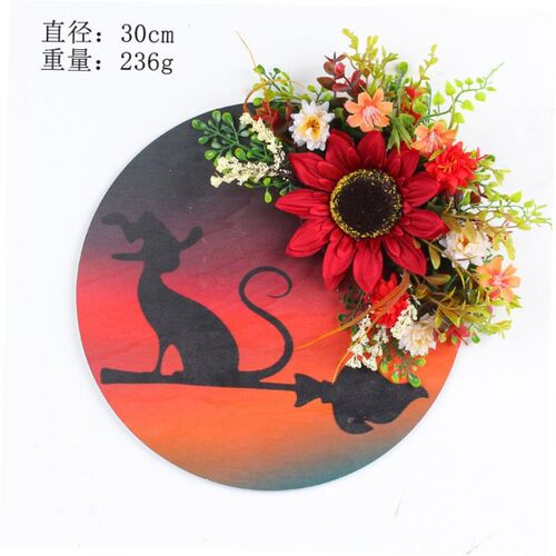 Halloween Moon Cat garland door hanging rattan ring decorati