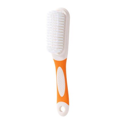 Long-handled soft bristle shoe brush with contrasting colors
