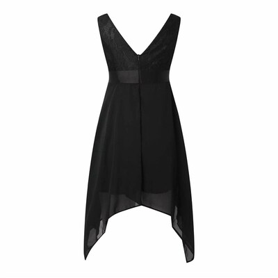 Womens Deep V Neck A Line Chiffon Sleeveless Cocktail Dress