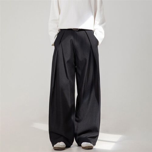 Pleated Design Texture Casual Pants Mens Drapey Loose Strai