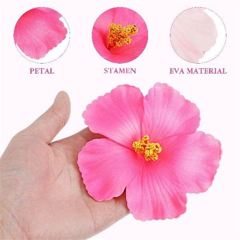 10pcs Hawaiian Hibiscus Flower Hairpin Luau Flowers - 实物图